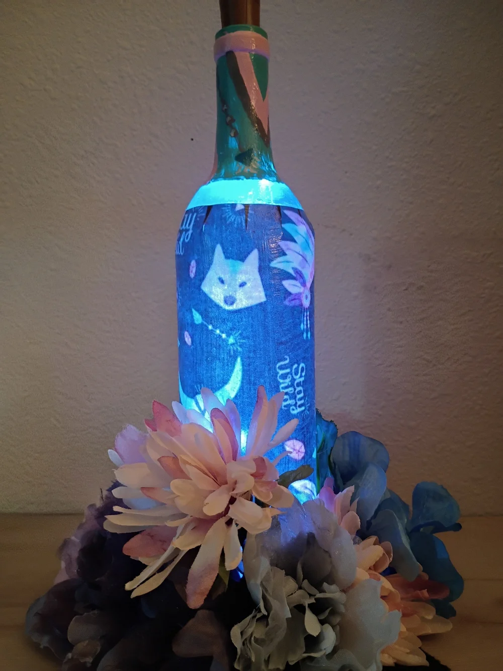 Stay Wild  - LED Bottle Lamp with Floral Accents